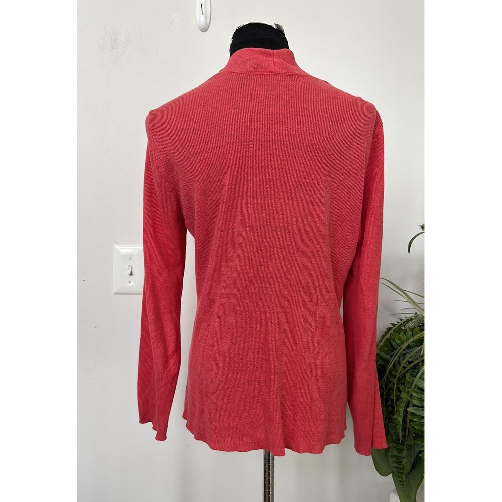 Eileen Fisher Orange Pink 100% Organic Linen Slouchy Knit Cardigan Open Front L - Picture 3 of 5